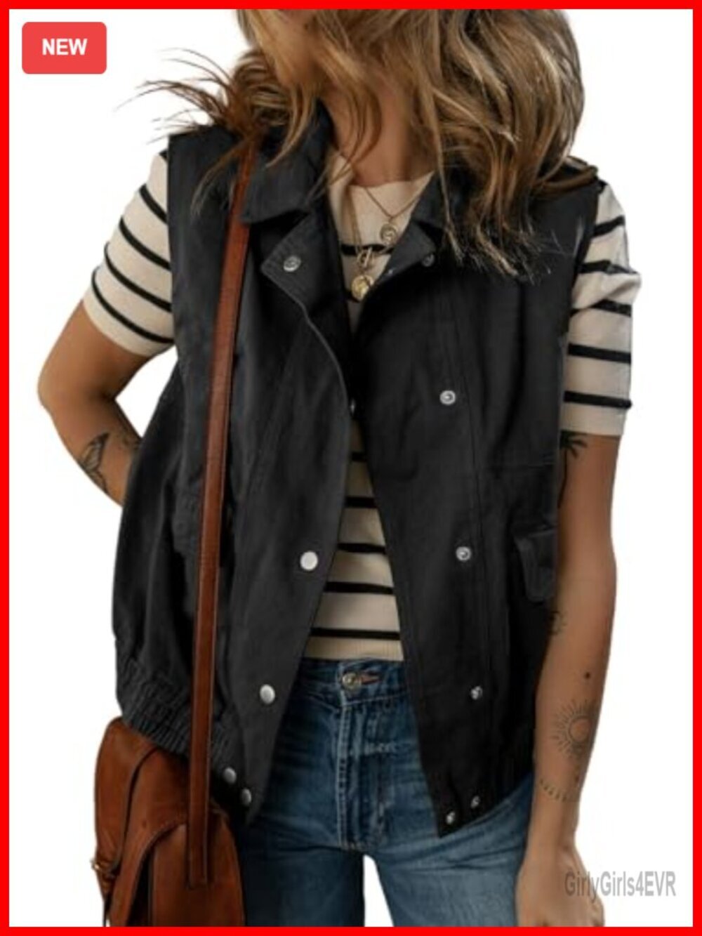 Cotton Button-Down Lapel Collar Sleeveless Jacket Vest with Pockets